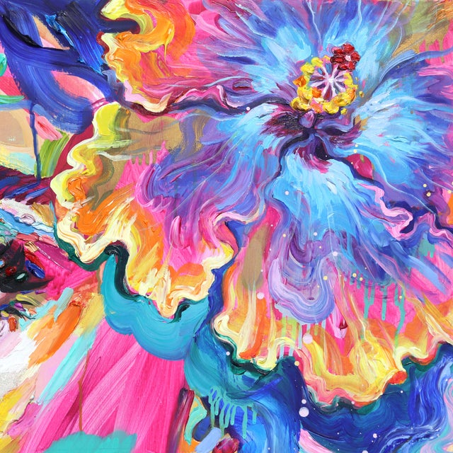 Figurative Ultramarine - Abstract Vibrant Colorful Mixed Media Figurative Portrait Painting Original Artwork by Kate Tova For Sale - Image 3 of 9