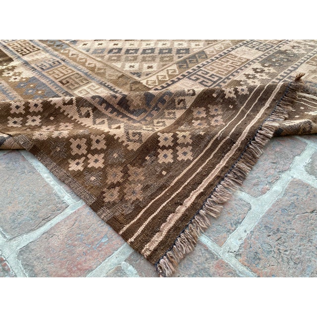 Handwoven Maimana Ghalmori Kilim Rug in Brown, Blue and Rose, 9.6 X 13.6 Ft For Sale - Image 9 of 12