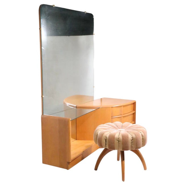 Heywood-Wakefield Mid 20th Century Heywood Wakefield Sculptura Vanity With Stool For Sale - Image 4 of 14