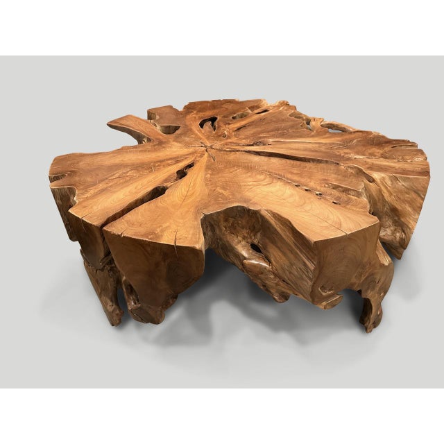Andrianna Shamaris Organic Teak Wood Round Coffee Table For Sale - Image 4 of 6
