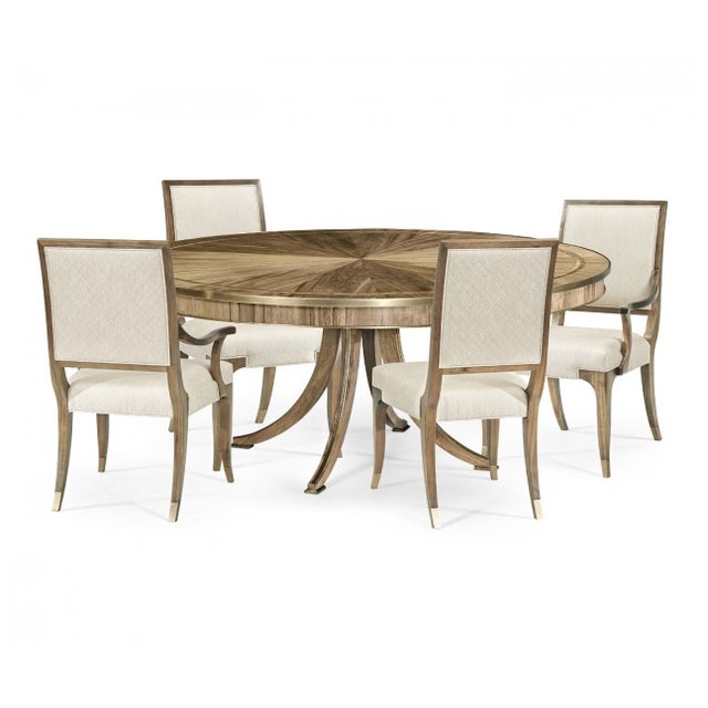 Black Walnut and Brass Inlaid Pedestal Table With Saber Legs by Jonathan Charles For Sale - Image 11 of 15