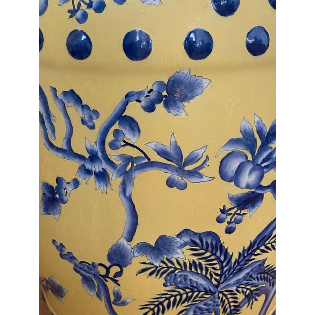 Yellow 1980s Blue and Yellow Chinoiserie Ceramic Garden Stool For Sale - Image 8 of 11