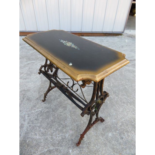 Vintage 1930's Hand Forged Wrought Iron Gilt Side Table ~ Spanish Revival ~ Hollywood Regency ~ French ~Plant Stand For Sale - Image 17 of 18