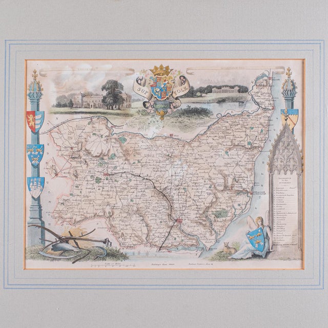 Vintage County Map, Suffolk, English, Framed, Cartography, After Thomas Moule For Sale - Image 4 of 12