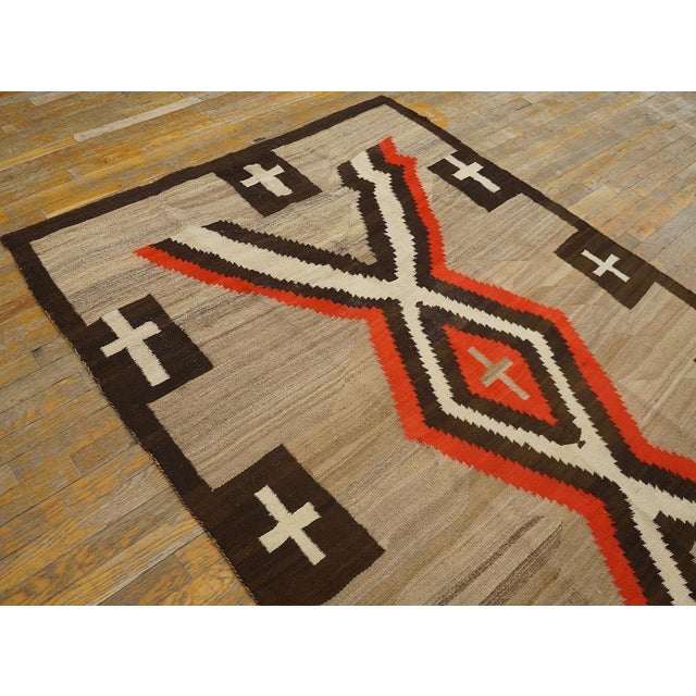 1920s Gray Lozenge Crossing Antique American Navajo Rug 4'9" X 7'3" Flatweave Wool Carpet For Sale - Image 4 of 16