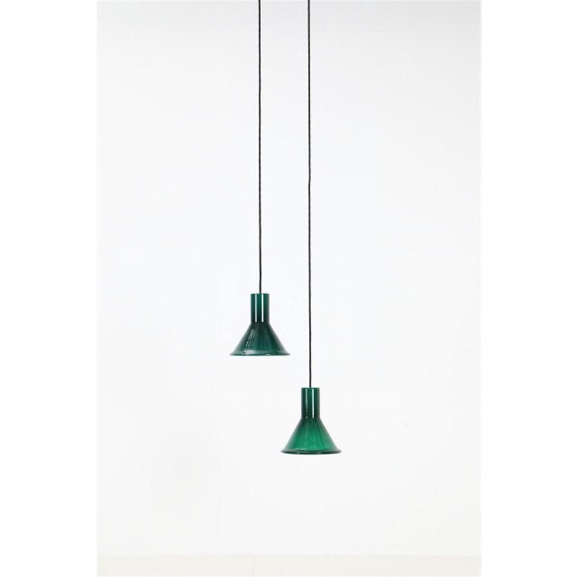 Mini-P&T Hanging Lamps in Green Glass by Michael Bang for Holmegaard, 1970s, Set of 2 For Sale - Image 11 of 15