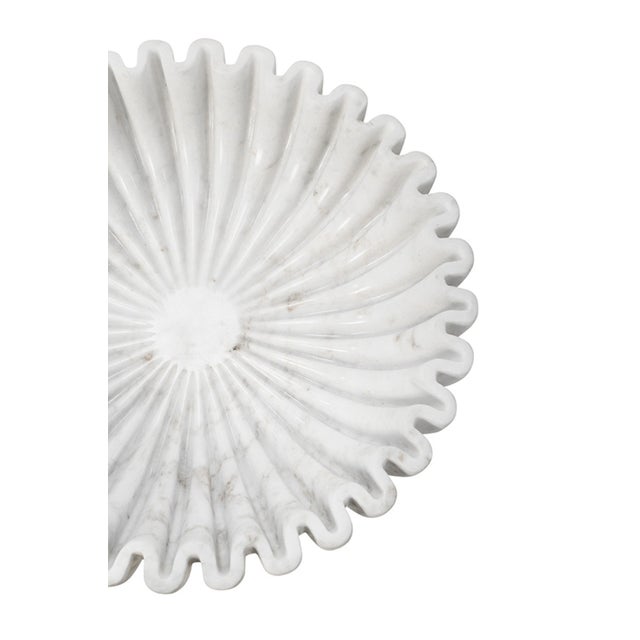 Worlds Away Matthew Izzo Home Augie White Marble Scalloped Bowl With Brass Base For Sale - Image 4 of 6