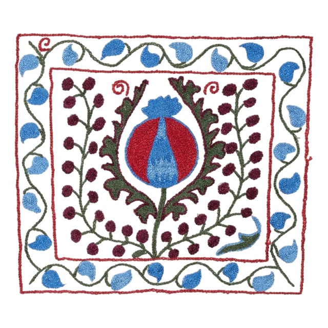 19"x17" Embroidered Cotton Pillow. Handmade Cushion Cover. Modern Throw Pillow For Sale