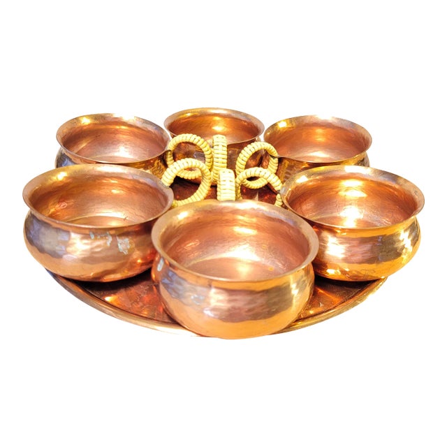 Zint Mid-Century Hammered Copper Cup Set- 7 Pieces For Sale