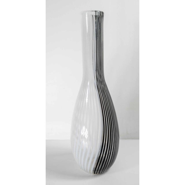 Mid-Century Modern Mid-Century Modern Italian Murano Black and White Art Glass Bottle Vase For Sale - Image 3 of 16