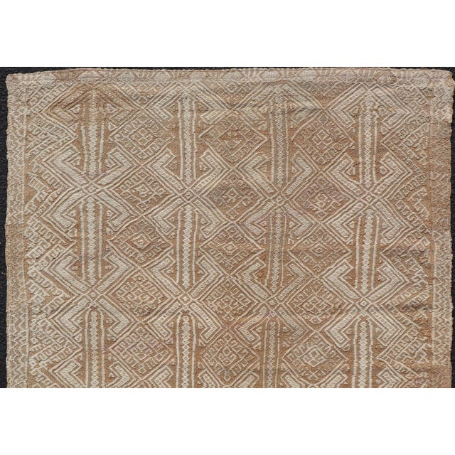 Tribal Vintage Turkish Kilim Rug With Allover Geometry in Sand, Wheat, and Ivory For Sale - Image 3 of 10