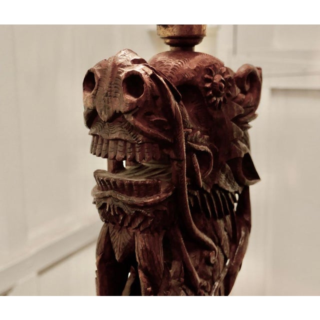 Oriental Folk Art Carved Teak Dragon Lamp, 1930s For Sale - Image 6 of 12