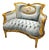 Romantic French Louis XV Blue Velvet Loveseat Sofa With Hand-Carved Gold Leaf Frame For Sale