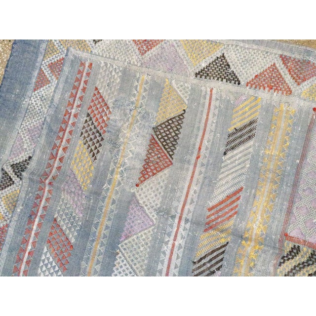 Galerie Shabab Collection Mid-20th Century Silk Moroccan Boho-Chic Flatweave Rug in a Slate Blue Shade For Sale - Image 4 of 7