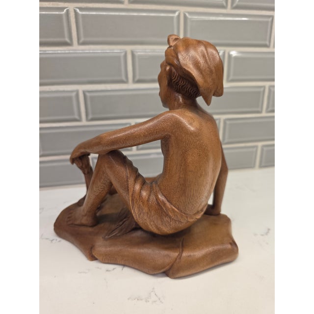 1950s 1950s Mid-Century Modern Realism Balinese Modernist "Seated Philosopher" Satinwood Sculpture For Sale - Image 5 of 12