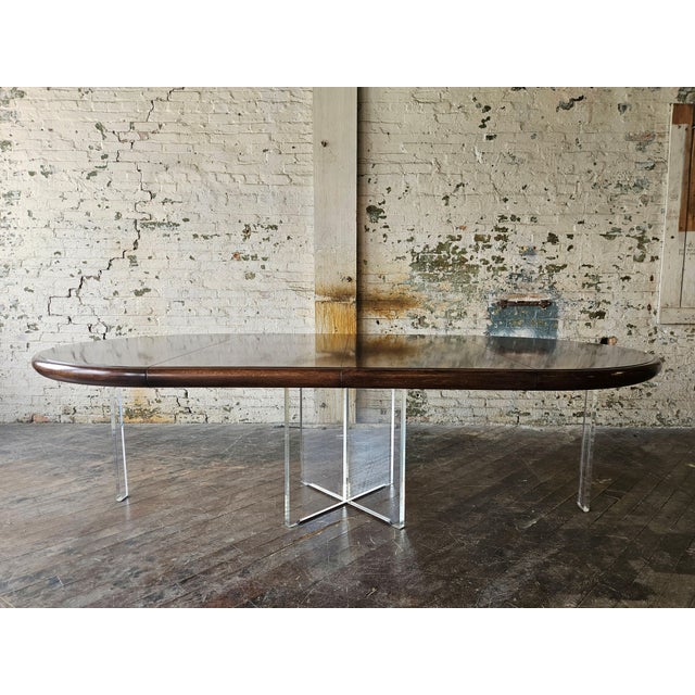 Wood Vladimir Kagan Walnut and Acrylic Custom Dining Table - 102 Inches For Sale - Image 7 of 18