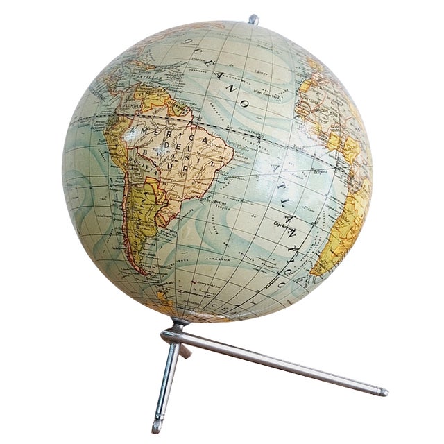 Educational Tabletop World Globe in Glass and Paper, 1950s For Sale
