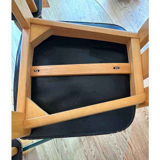 Wood 1980s Vintage Italian Glass Table With a Set of 4 Wood and Brown Leather Chairs in the Style of Pietro Costantini For Sale - Image 7 of 18