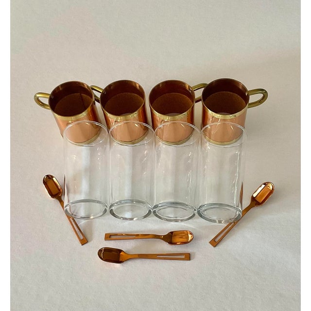 Vintage Beucler Copper & Brass Irish Coffee Cups With Spoons Set- 12 Pieces For Sale In San Antonio - Image 6 of 7
