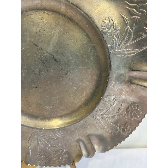 Mid 20th Century Vintage Hand-Chased Hammered Aluminum Rose Tray For Sale - Image 5 of 9