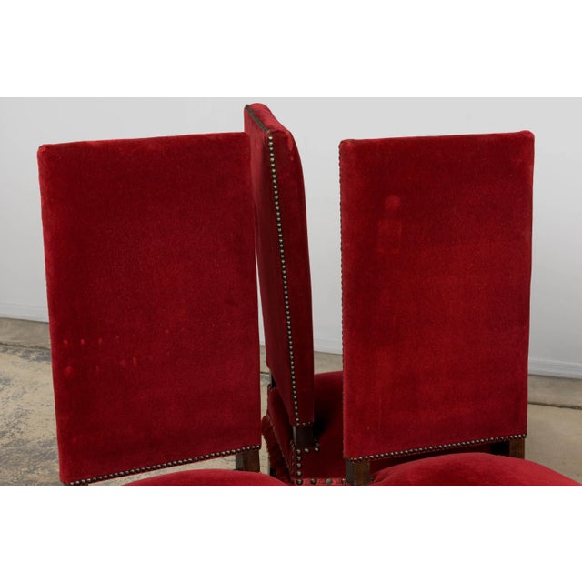 Antique French Louis XIII Style Maple Dining Chairs in Red Velvet - Set of 10 For Sale - Image 10 of 18