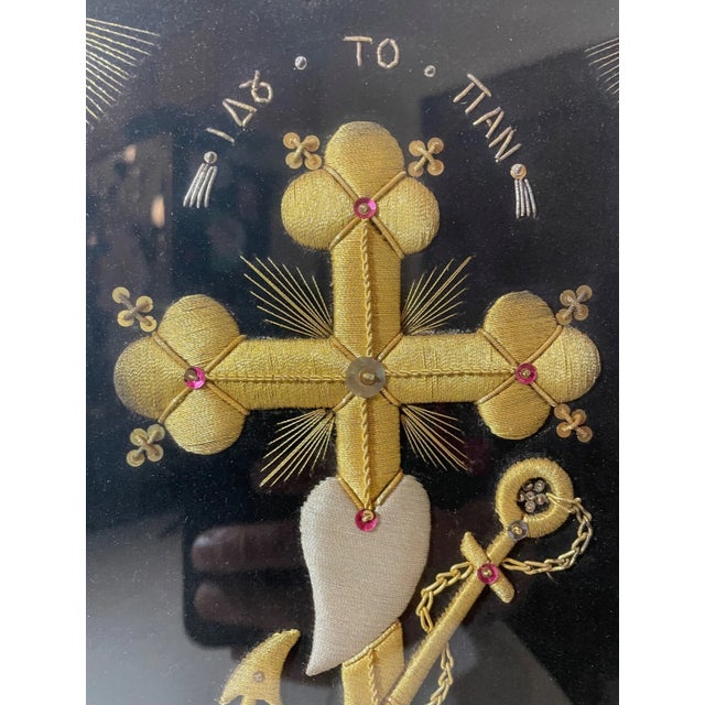 Antique Hand Embroidered Greek Christian Orthodox Sailor Crucifix Cross Art For Sale In New York - Image 6 of 11