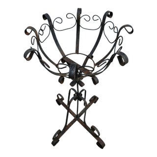 Vintage Scrolled Metal Garden Plant Stand For Sale