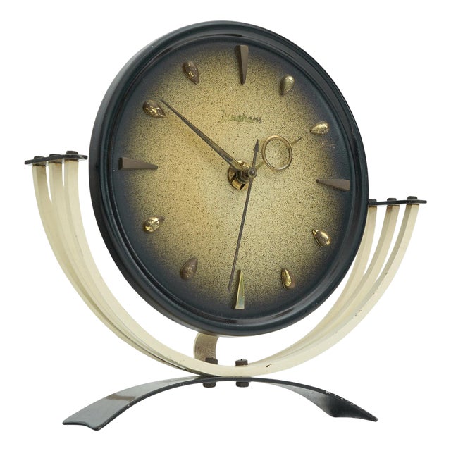 Mid-Century Table Clock in Metal and Brass from Junghans, 1950s For Sale