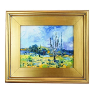 Impressionist Floral Landscape & Stream Painting Including the Antiqued Gold Wood Frame For Sale