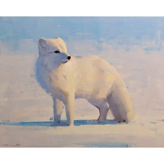 Arctic Fox by Thorgrimur Einarsson | Oil on wood panel White arctic fox in a snowy landscape. For Sale