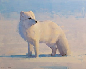 Arctic Fox by Thorgrimur Einarsson | Oil on wood panel White arctic fox in a snowy landscape.