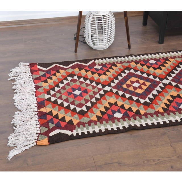 1970s 1970s Vintage Turkish Hand-Knotted Wool Cotton Red Runner Rug For Sale - Image 5 of 10