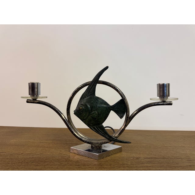 1930s Fish Motif Table Lamp in Bronze, 1930s For Sale - Image 5 of 12