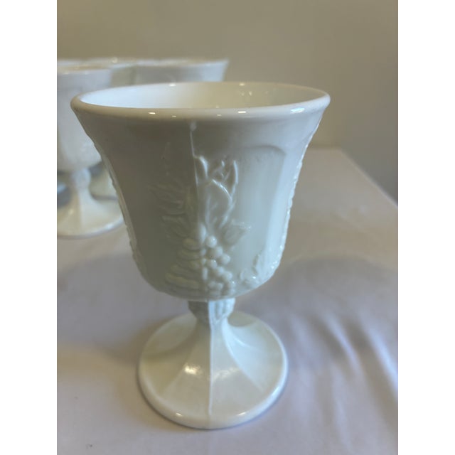 Vintage White Milk Glass Grape & Vine Pedestal Goblets, Set of 9 For Sale - Image 10 of 13