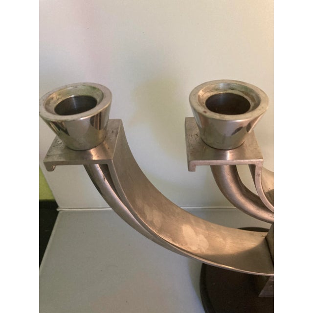 1930s Bauhaus Style Machine Age 4-Light Candlestick on Black Plastic Base, USA, 1930s For Sale - Image 5 of 12