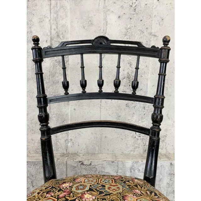 Set of Napoleon III Hand Painted Ebonised Side Chairs For Sale - Image 3 of 6