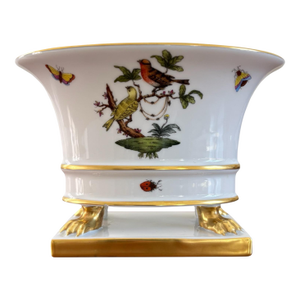 Vintage 1950s Herend Hungary Rothschild Bird Oval Cachepot Urn With Gilded Paw Feet