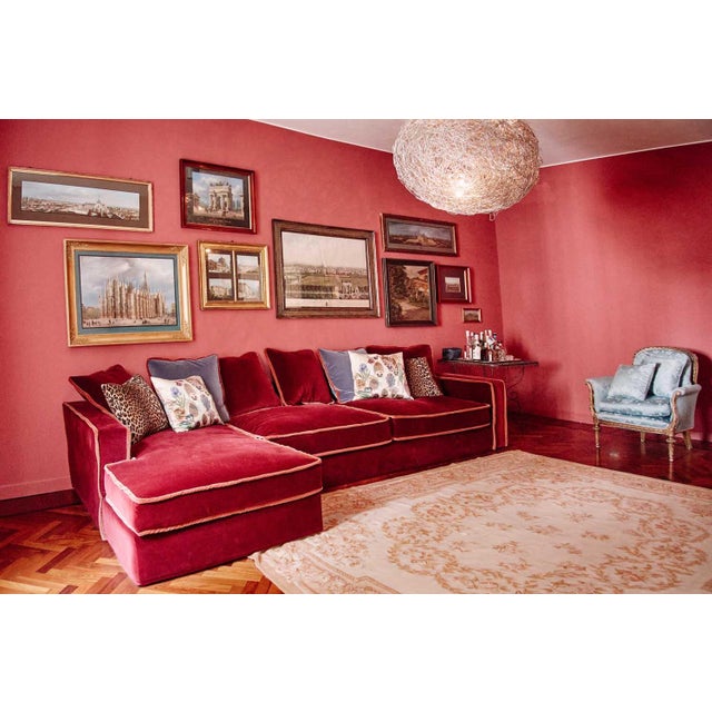 Contemporary Rafaella Chaise Sofa in Red and Rusty Velvet from Biosofa For Sale - Image 3 of 14