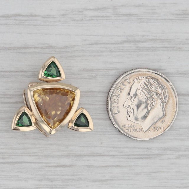 1990s 4.20ctw Yellow Zircon Green Tsavorite Garnet Slide Charm Pendant 14k Yellow Gold For Sale - Image 5 of 5