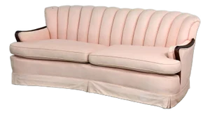 Early to Mid-20th Century Art Deco to Art Nouveau Pink Channeled Back Sofa W/Walnut Arms Frame Only
