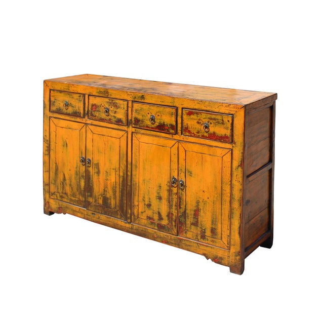 Chinese Distressed Rustic Orange Sideboard Buffet Table ...