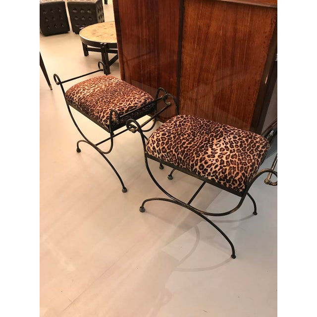 Mid-Century Modern Mid-Century Modern Iron Leopard Print Cerule Benches - a Pair For Sale - Image 3 of 8