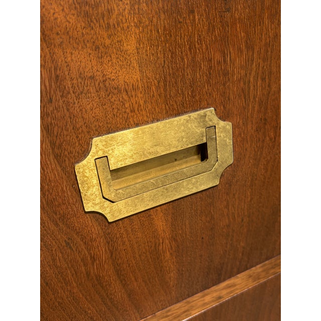 Brass 1970s Michael Taylor for Baker Walnut & Brass Campaign Style Dresser For Sale - Image 8 of 10