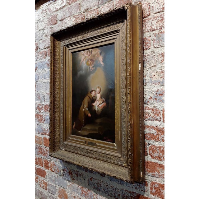 St. Christopher W/ Baby & Cherubs-Spanish School-18th Century Oil Painting For Sale - Image 9 of 11