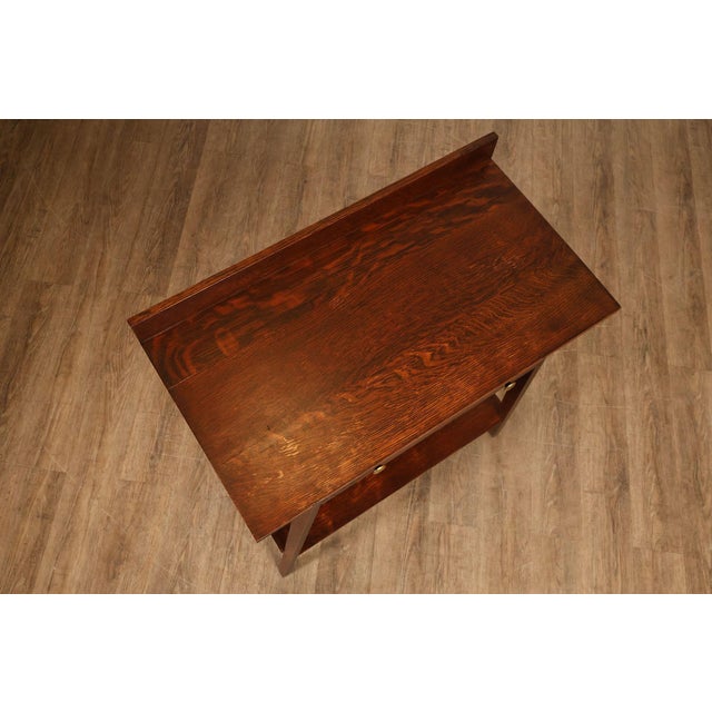 Antique Arts And Crafts Style Solid Oak Console Table With Drawer For Sale - Image 11 of 18