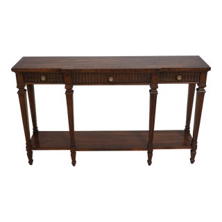 Drexel Walnut 3 Drawer Continental Hall Table For Sale