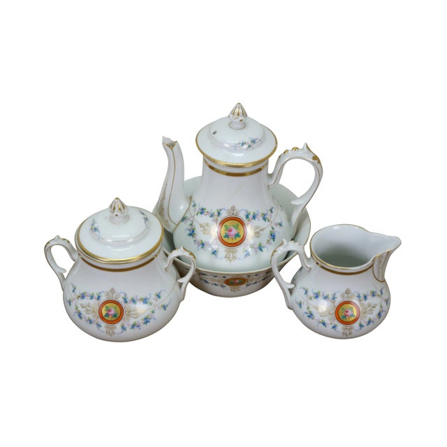 Victorian Antique Rose Medallion Coffee Tea Set Inlcuding Pitcher, Bowl, Cream &Sugar- 6 Pieces For Sale - Image 3 of 14