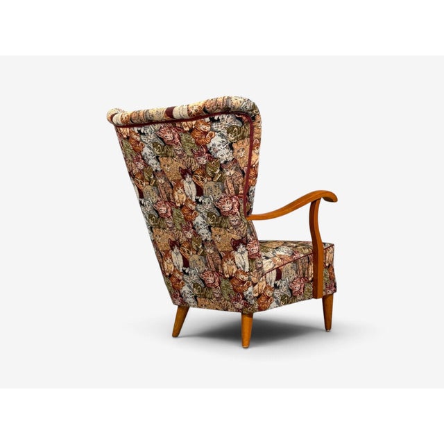 Swedish Modern, Wingback Lounge Chair, Birch, Fabric, Sweden, 1950s For Sale - Image 12 of 12