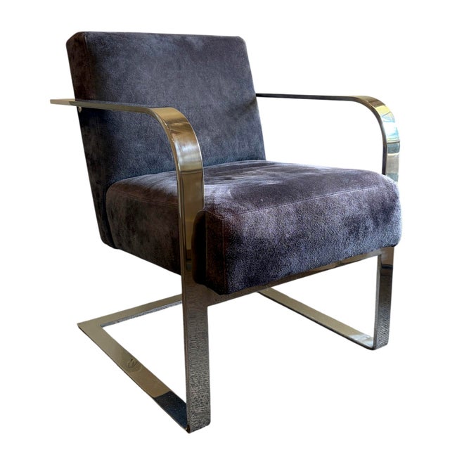 Pair of Ralph Lauren Polo Cantilevered Modern Penthouse chairs. Upholstered in Ralph Lauren blue suede with highly...