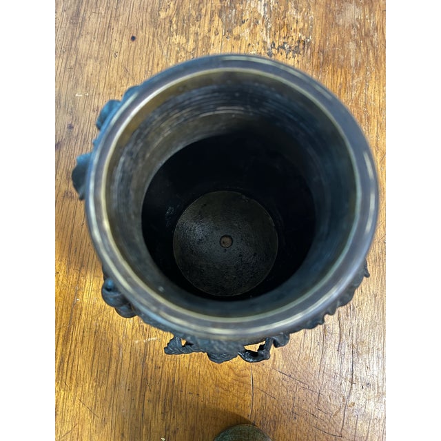 Antique Japanese Bronze Textured Black Metal Floral Vase Meiji Era For Sale - Image 4 of 12